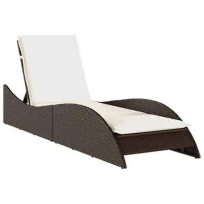 Image de vidaXL Chaise Longue avec Coussins, Lit de Repos Dossier Réglable, Bain Soleil, Meuble Jardin Extérieur, Moderne, Marron Résine Tressée