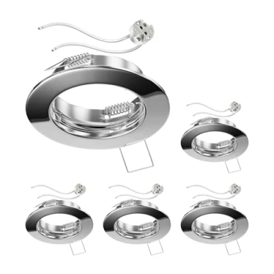 Image de ledscom.de 5 cadres d&#039;encastrement au plafond FERE, rond, chrome brillant (LED/Halogène/MR16/50mm) incl. douille GU5.3