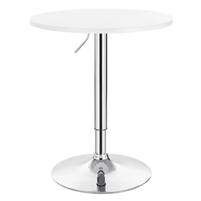 Image de WOLTU BT02ws Table de Bar en MDF avec Pied,Table Ronde Hauteur réglable,Blanc