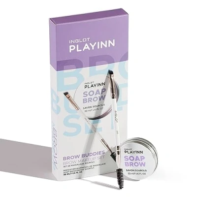 Image de Inglot Kit de Maquillage Sourcils Savon Transparent 30 ml Pinceau Double Face Formule Gel Extra Forte Application Facile Brow Buddies Soap and Brush