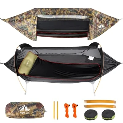 Image de Night Cat Hamac Tente avec Moustiquaire Imperméable à l&#039;eau pour 1 Personne Randonnée Camping dans Jardin Arrière Cour Sauvage