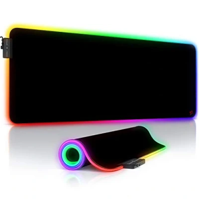 Image de CSL Computer Titanwolf Tapis de Souris Jeu RVB sous Main LED 800 x 300 mm XXL Multicolore 11 Modes d&#039;éclairage 7 Couleurs et 4 d&#039;effet Lavable Noir