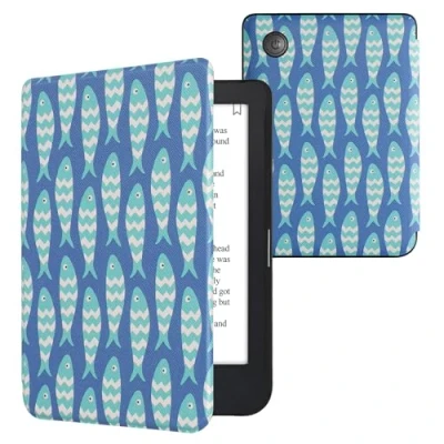 Image de kwmobile Étui Compatible avec Kobo Clara 2E Coque à Rabat magnétique Tablette eReader Similicuir Bleu Clair Blanc