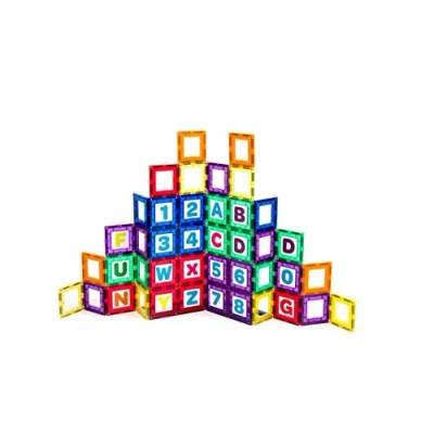 Image de Playmags 36 pièces de Construction magnétique Set Tiles: Kit pédagogique Clickins Inclure 18 Windows et Lettres Chiffres Créativité &amp; Stimule Le développement du Cerveau