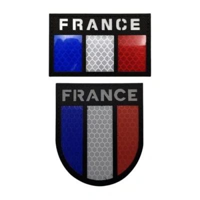 Image de Ecusson France Patch Bouclier Drapeau Français Militaire Patchs Infrarouge Réfléchissant Tactique Morale Écusson Tissé pour sac à dos et casque uniforme applique, 2 pièces (Noir)