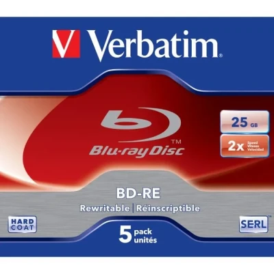 Image de Disque Blu ray réinscriptible BD RE Verbatim 25 Go 2x 5 pièces en coffret à bijoux
