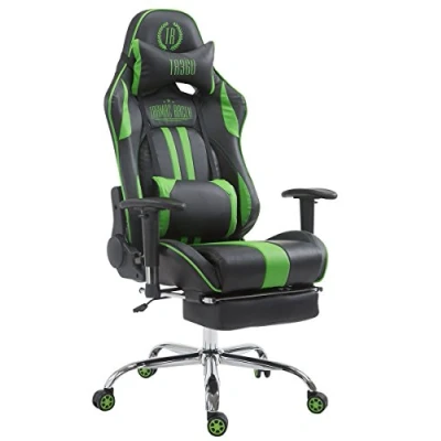 Image de Fauteuil de Bureau XL Limit en Similicuir, Chaise Travail Gaming Rembourrée Hauteur Ajustable, Couleur:Noir/Vert, Repose Pieds:avec Pieds