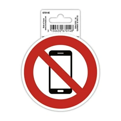 Image de Exacompta Réf. 67014E 1 panneau rond adhésif TÉLÉPHONE MOBILE INTERDIT En PVC traité anti dérapant et résistant aux UV Diamètre du : 10 cm Coloris rouge