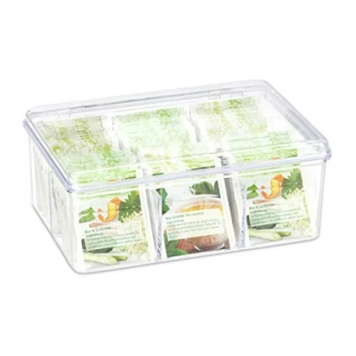 Image de Relaxdays 2X Boîtes à thé, Coffret, 90 sachets Couvercle, 6 Compartiments, HxlxP: 9 x 21,5 14,5 cm, Transparent
