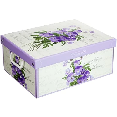 Image de Boite de Rangement avec Couvercle, en carton, Vetement, Meuble Chambre, Bureau, Panier Rangement, Organisateur Tiroir, Cadeau, 32x42x17,5 cm MEDIUM VIOLETTES 1