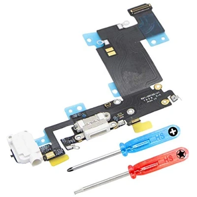 Image de MMOBIEL Connecteur de Charge Compatible avec iPhone 6s Plus 2015 Dock Connector Câble Nappe Rechange Jack Audio/Microphone/Antenne Remplacement Incl. Tournevis Blanc