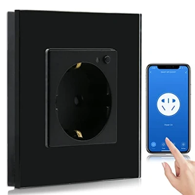 Image de BSEED Wifi Smart Steckdose,arbeitet mit Amazon Alexa,Google Home,Timing Funktion und APP Steuerung,1 Fach Schuko Steckdose Schwarz,Unterputz Glas Intelligente auf NUR 2.4 GHz Netzwerk