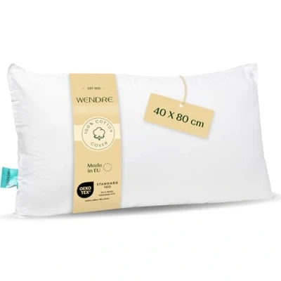 Image de Wendre Oreiller Respirant Sleep 40x80 cm Doux, 100% Coton Housse en Percale, Lavable Luxueux et Confortable pour Le Lit Durable, Anallergique, Certifié Oeko Tex