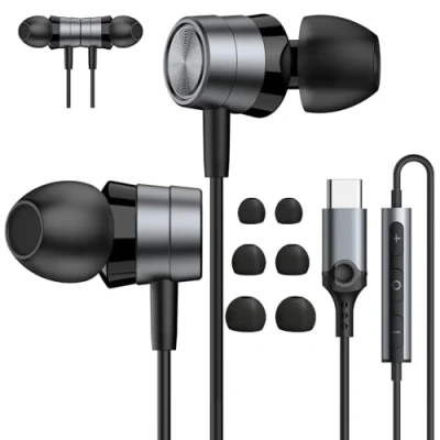 Image de Écouteurs intra auriculaires USB C avec microphone et câble de type compatibles Galaxy S23 S22 S21 Ultra, casque contrôle du volume pour iPhone 15 Pro Pro2022, Pixel 8
