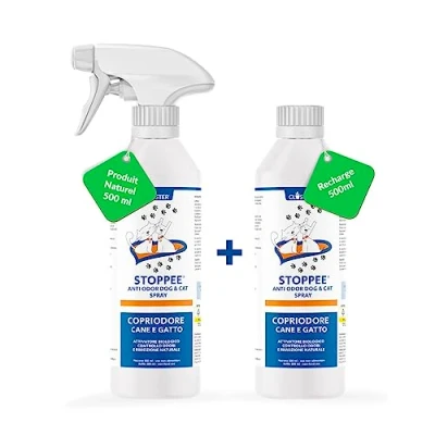 Image de CLOSTER STOPPEE Spray hygiénisant Elimine les odeurs et dissout l&#039;urine fèces des chiens chats, Combat désagréables avec le parfum pomme verte 500 ML + recharge