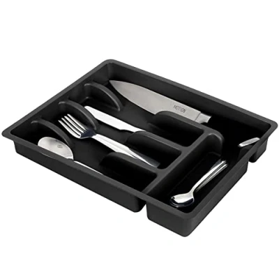 Image de Vilde Range couverts pour tiroir Organiseur de cuisine avec 5 compartiments Noir 36 x 25,5 6 cm.