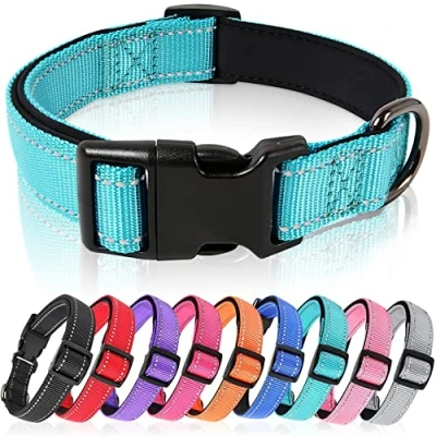Image de HEELE Collier Chien, Réfléchissant pour en Néoprène Doux, Rembourré et Respirant Nylon, Ajustable Les Chiots Petits Moyens Grands Chiens, Bleu, M