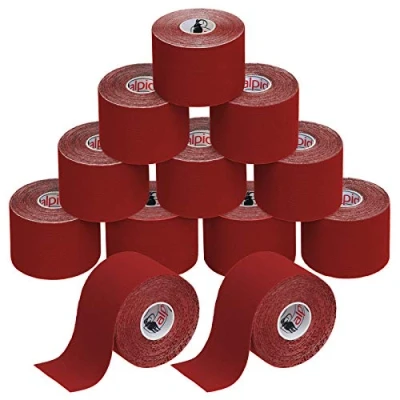 Image de ALPIDEX Ruban Adhésif de Kinésiologie 5 m x 5,0 cm Diverse Couleurs 1/3/ 6/12 rouleaux E Book Exemples D&#039;application Bandes Kinesiology Tape, Couleur:rouge, Quantité:12