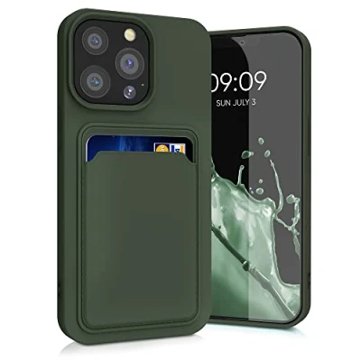Image de kwmobile Housse Compatible avec Apple iPhone 13 Pro Coque de téléphone Compartiment Carte en Silicone Vert foncé
