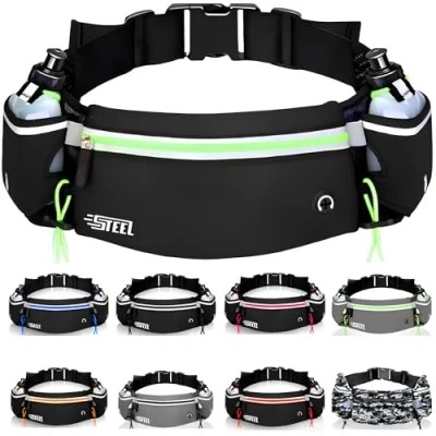 Image de Ceinture Running Course à Pied, Sac Banane Sport Belt avec Gourde Souple Porte Bidon Poche Etanche Homme Femme pour Smartphone iPhone Samsung Galaxy, Confortable Jogging Footing Randonnée Velo (Vert)