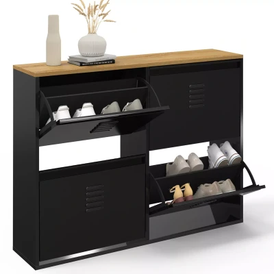 Image de Meuble à chaussures industriel 20 paires 4 portes métalliques plateau bois