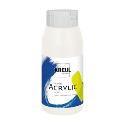 Image de KREUL 17033 Solo Goya Triton Peinture acrylique Blanc (Mischweiß) Flacon de 750 ml Séchage rapide avec un aspect mat Qualité étude à base d’eau polyvalente, opaque et économique