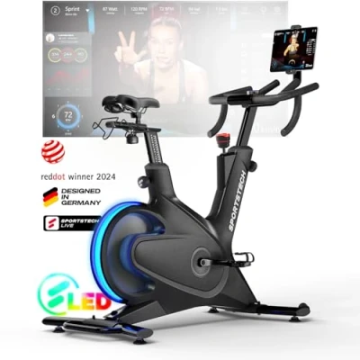 Image de Sportstech sBike Lite Vélo d&#039;intérieur intelligent avec ses LED intégrées + application cours en direct et à la demande support de tablette 360 pour un entraînement complet du corps