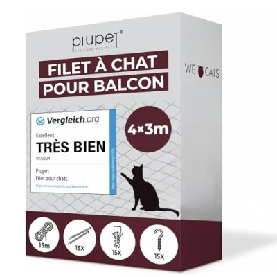 Image de PiuPet® Filet De Protection Chat I 4x3m Transparent avec Corde Fixation Sécurité Extra Large Balcon Fenetre Filets pour Chats