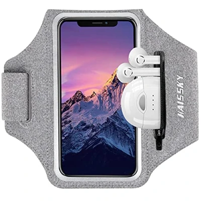 Image de HAISSKY Brassard de Sport avec Poche Écouteur, pour iPhone 15 Pro Max 14 13 12 11 XR XS X, Telephone Smartphone Running Jogging Cyclisme Randonnée