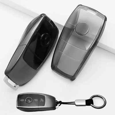 Image de XMSCN Coque de clé voiture à 3 boutons en TPU avec lanière porte clés pour Mercedes Benz A B C E G S SL CLS Class SLC CLA GLB GLC GLE GLS AMG