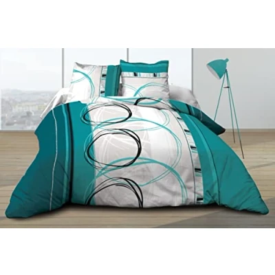 Image de Le linge de Jules Housse Couette 220x240 + 2 taies Pur Coton 57 Fils Roue Libre Turquoise