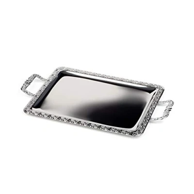 Image de APS Plateau&quot;SCHÖNER ESSEN&quot; plateau en acier inoxydable avec bord décoratif, poignées zinc moulé chromé, rivetées, 60 x 36 cm, rectangulaire