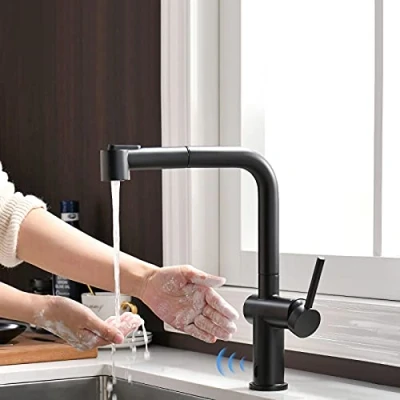Image de TIMACO Robinet de cuisine Avec capteur infrarouge noir douchette extensible Pivotant à 360 Mitigeur monocommande pour évier