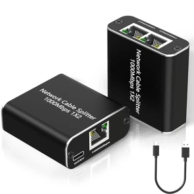 Image de Switch RJ45 2 Ports 1000Mbps Network LAN Switch, Répartiteur Ethernet 1 to Gigabit Splitter pour Ordinateurs, Commutateurs, Routeurs, Téléviseurs, Boîtiers Décodeurs