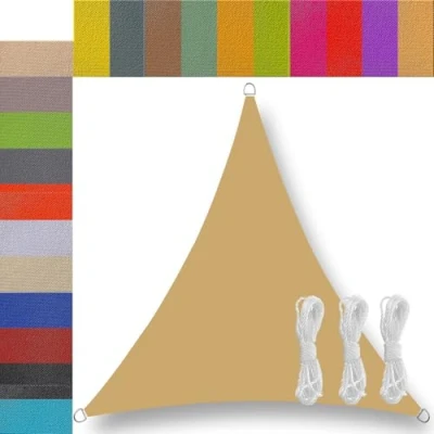 Image de Toile d&#039;ombrage Triangulaire Triangle Imperméable pour Patio avec Corde Libre Voile Serre Balcon terrasse Jardin extérieur Jaune Sable 2x2x2m