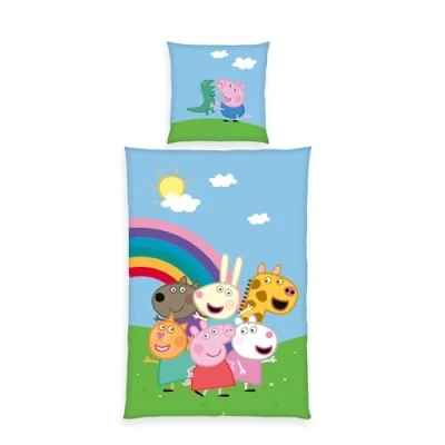 Image de Herding Parure de Lit Peppa Pig, Taie d&#039;oreiller 80 x cm Avec motif réversible, housse couette 135 200 cm, fermeture éclair, 100% coton/renforcé