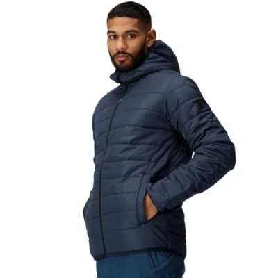 Image de HELFA Veste matelassée à capuche Homme légère, déperlante et isolante, Bleu, S(UK)/48(EU)