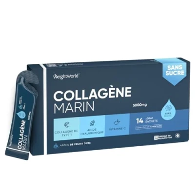 Image de Collagène Marin Hydrolysé Liquide 5000mg/Dose + Acide Hyaluronique &amp; Vitamine C Immunité, Beauté, Peau Articulations Peptide Type 1 Goût Fruité 420ml (14 Sachets x 30ml)