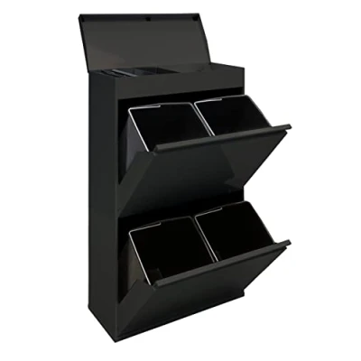 Image de ARREGUI Top CR626 B Poubelle de Recyclage Cuisine 4 Bacs x 17 L (68 L) Tri Sélectif Rangements et Plateau supérieur multifonction Meuble Seaux Sac noir