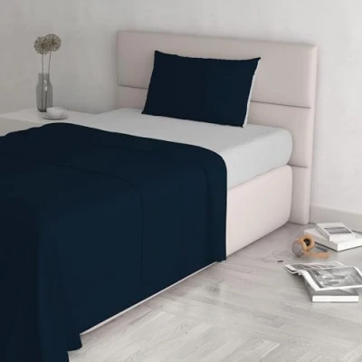 Image de Italian Bed Linen CL NC blu scu/Grigio chiaro 1P Natural Color ensemble de draps lit, Bleu foncé/Gris clair, Single, 100 % Coton