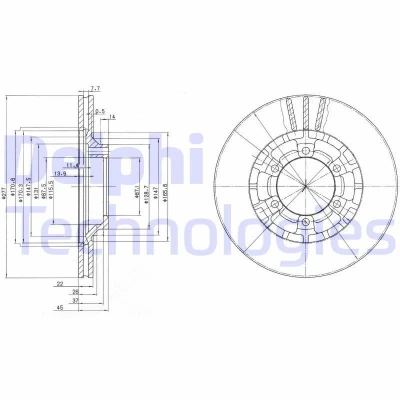 Image de DELPHI BG2561 Disque de frein 277 22 6 ventilé huilé non traité sans roulement roue, bague ABS MITSUBISHI: L200 II Pick up, PAJERO 2, 1