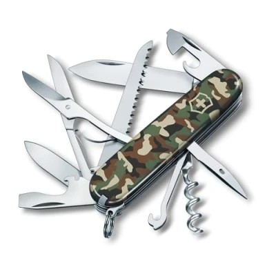 Image de Victorinox Huntsman Couteau de Poche Suisse, Léger, Multifonction, 15 Fonctions, Grand Lame, Tire Bouchon, Ouvre Boite, Camouflage