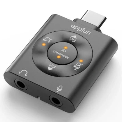 Image de eppfun Carte Son Externe, Adaptateur Audio USB C vers 3,5mm Jack, 24 bit/96kHz Hi Res 3D Stéréo pour PS5 PC Mac Tablette