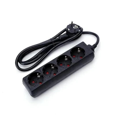 Image de Multiprise Noire à 4 Prises Schuko sans Interrupteur, 1,5 m H05VV F 3G1,5 m㎡, Base