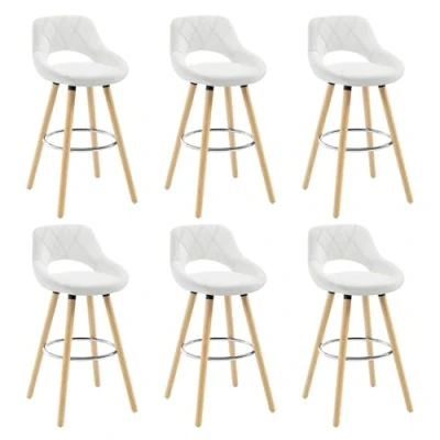 Image de WOLTU 6 X tabourets de Bar avec Repose Pieds Cuisine Confortable matière en Similicuir et Bois,Blanc BH111ws