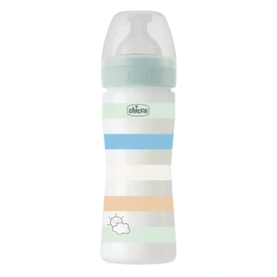 Image de Chicco Biberon Bien Être Débit Moyen, Tétine Physio en Silicone Souple et Doux, Système Anti Colique, Réduit les Régurgitations L&#039;Irritabilité, Plastique de 250 ml, 2 Mois plus, Bleu