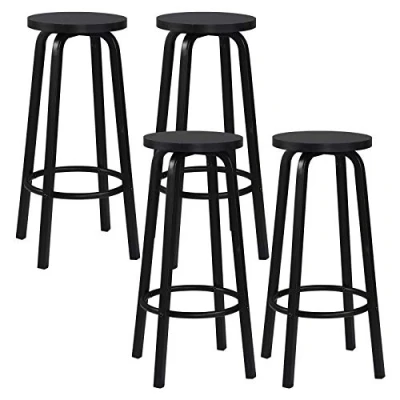 Image de WOLTU Lot de 4 Tabourets Bars Rond Structure en métal Assise MDF,Noir BH237sz