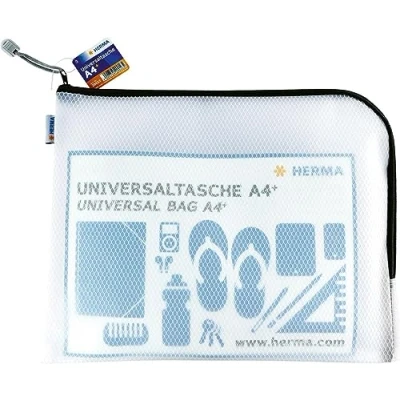 Image de HERMA 20022 pochette à documents A4 avec fermeture éclair (36 x 28 cm) grande transparente zip pour documents, dossiers, jouets, sac de rangement, noir