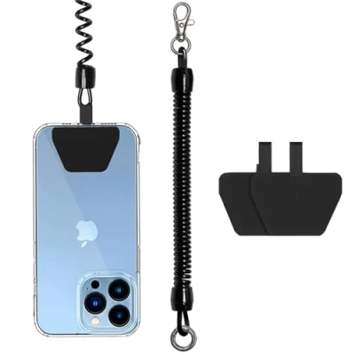 Image de Peysaitr Lanyard Chaîne de téléphone portable avec câble spiralé flexible 2 inserts, unisexe pour protection anti chute, cordon rétractable tous les étuis