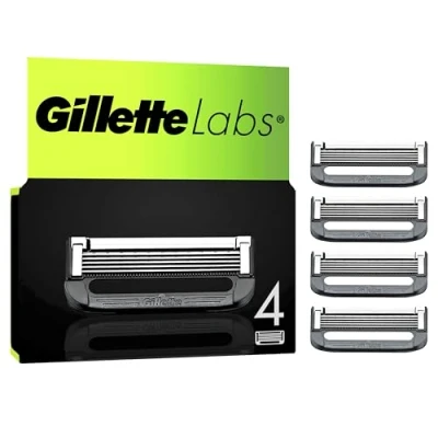 Image de Gillette Labs Lot De 4 Recharges Rasoir Pour Hommes, AUTHENTIQUES, A 5 Meilleures Lames La Marque, Barre Exfoliante Un Rasage Doux Et Efficace, Compatibles Avec Les Manches GilletteLabs